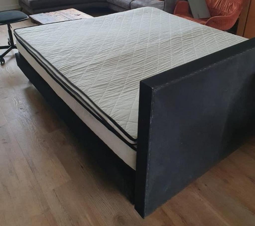 Tweepersoons Boxspring met Matras en Topper, Ophalen, Gebruikt, Zwart, Tweepersoons