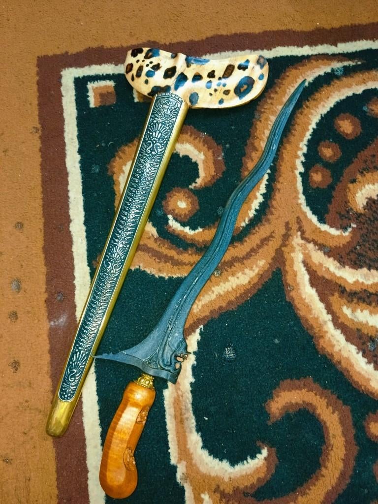 Antieke Keris Naga 5 Luk Pamor Ceprit Timoho Pelet SUX36, Wapen, Verzenden, Overige materialen, Indonesië