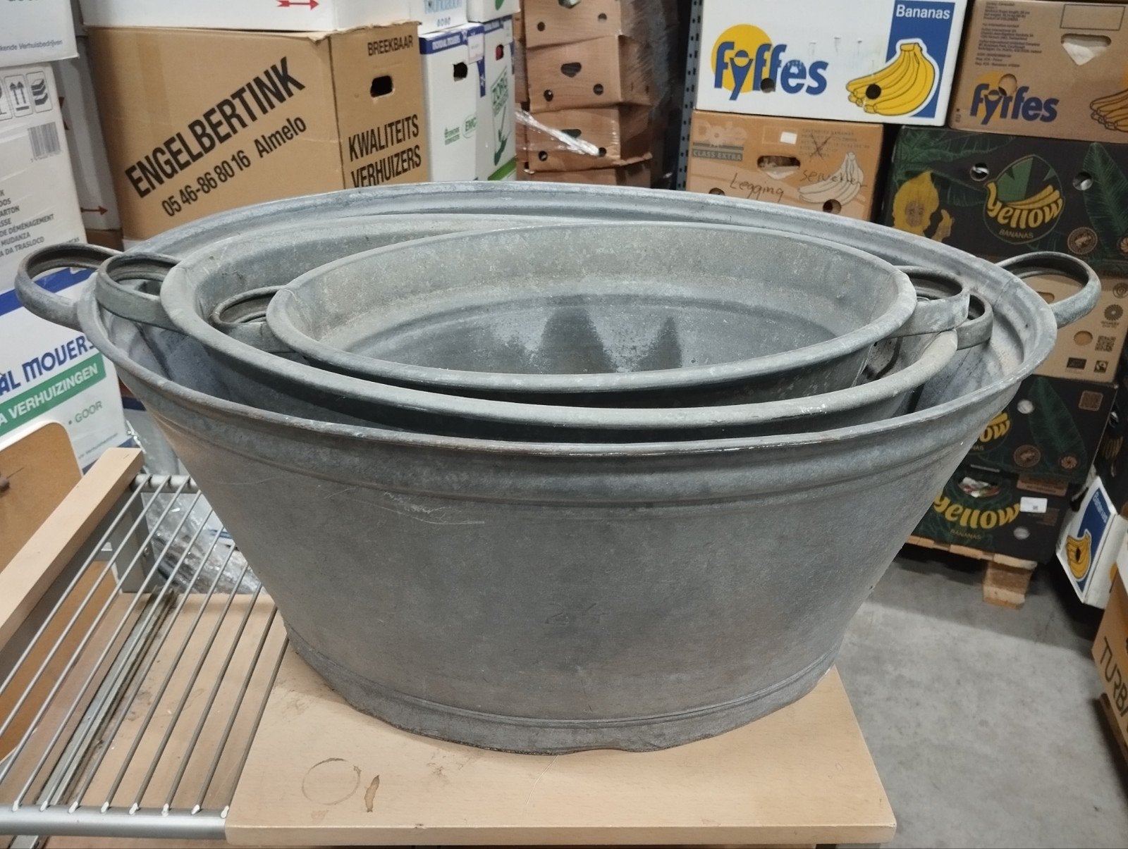 Set van 3 Antieke Zinken Teilen / Wasbakken - Brocante, Ophalen