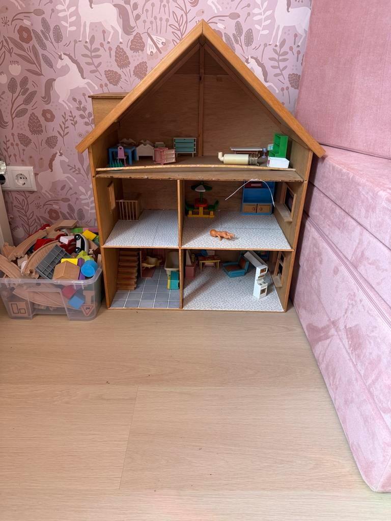 Vintage Poppenhuis Jaren '80 - Houten Speelplezier, Ophalen, Gebruikt, Poppenhuis