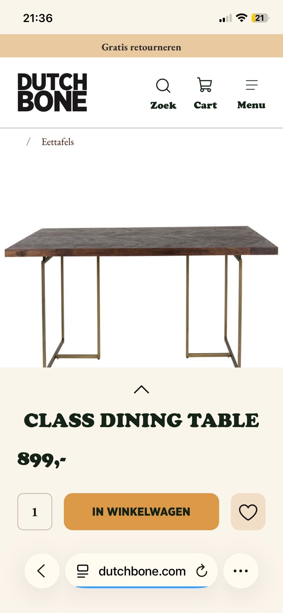 Dutchbone design eettafel 180x90 - Zo goed als nieuw, Ophalen, Design, 50 tot 100 cm, Zo goed als nieuw
