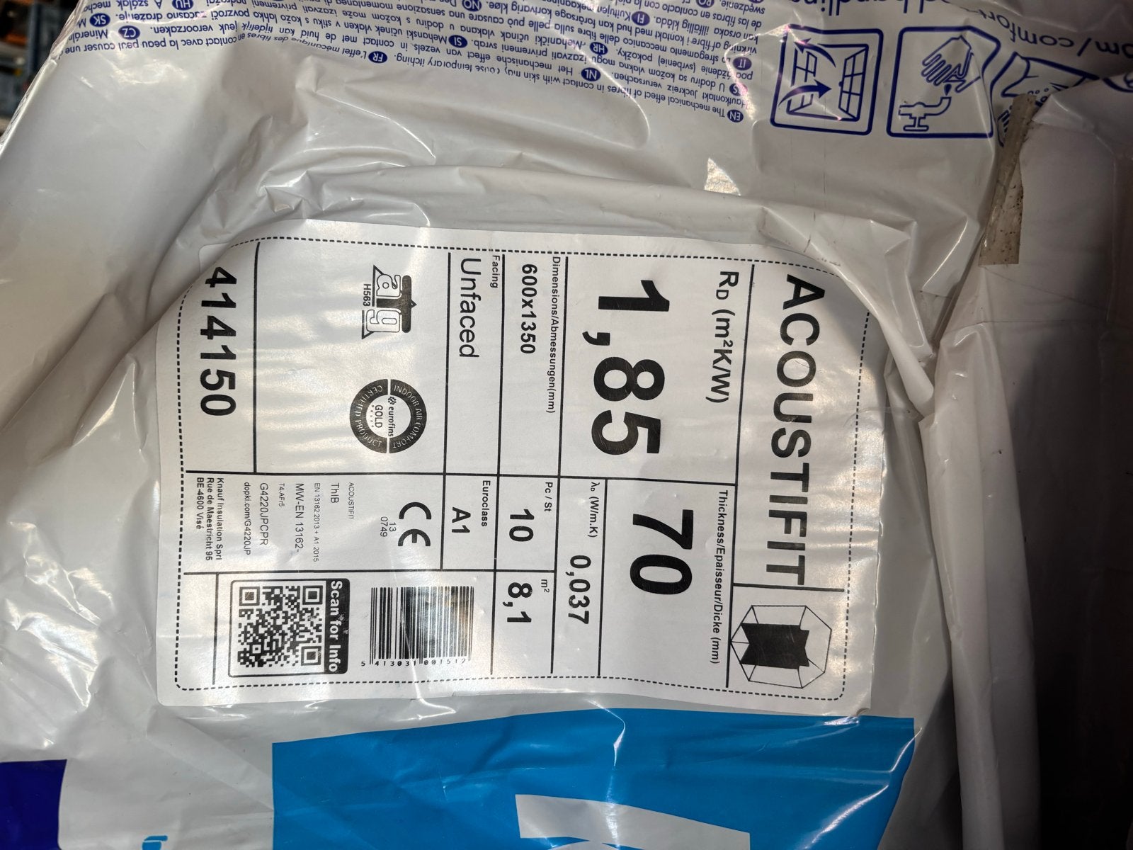 KNAUF Acoustifit isolatie 3 pakken - Rd 1,85 - 70mm, Ophalen, 4 tot 8 cm, Nieuw, 15 m² of meer