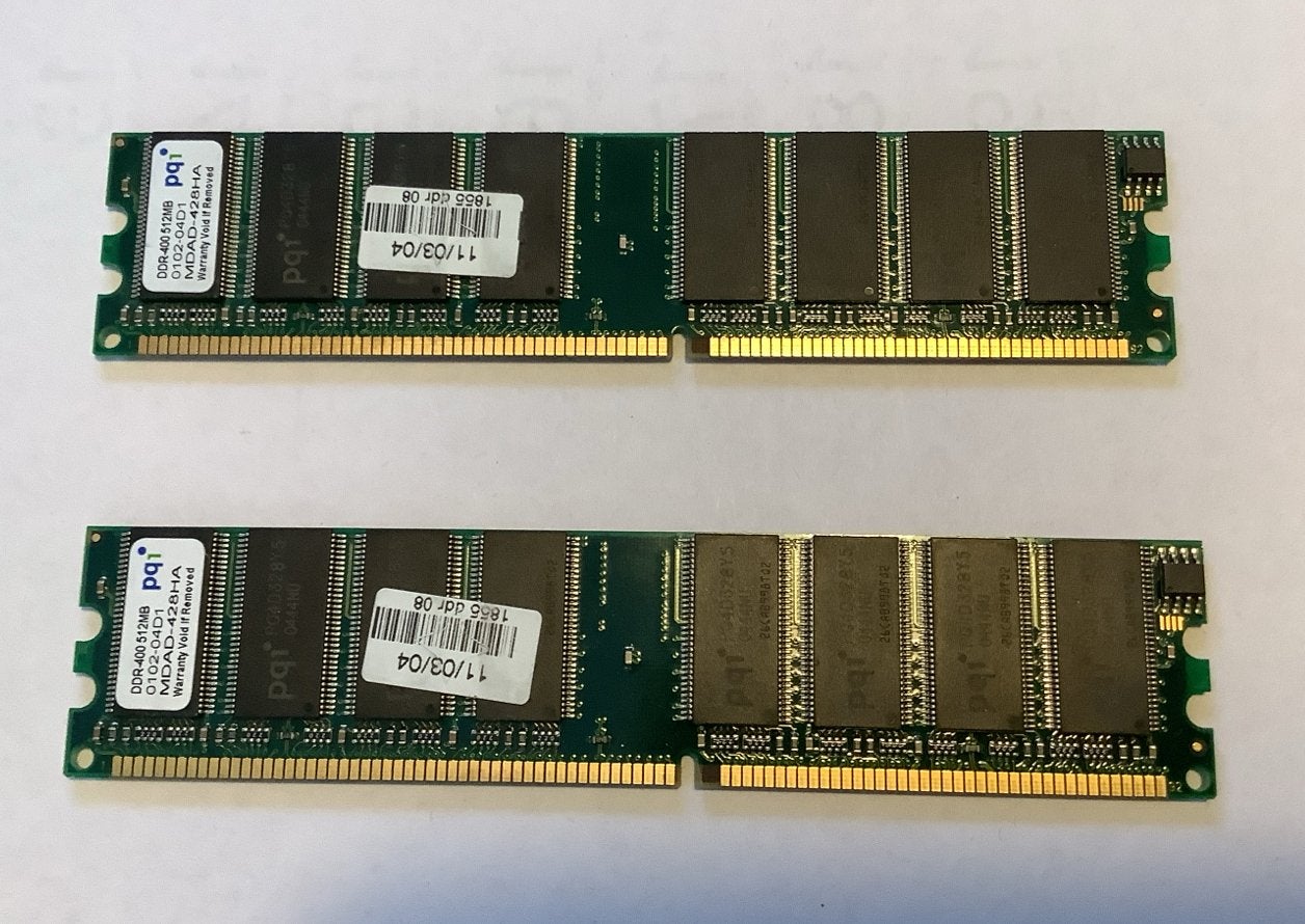 2x 512MB DDR400 SDRAM Geheugenmodules, Computers en Software, RAM geheugen, Ophalen of Verzenden, DDR, Desktop, Gebruikt