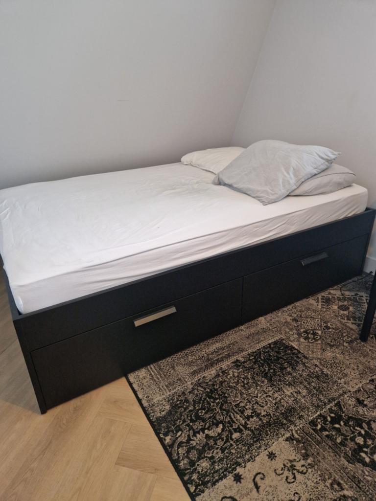 Ikea Brimnes bed 140x200 en kast, Huis en Inrichting, Slaapkamer | Bedden, Ophalen, Zwart, Tweepersoons, 140 cm