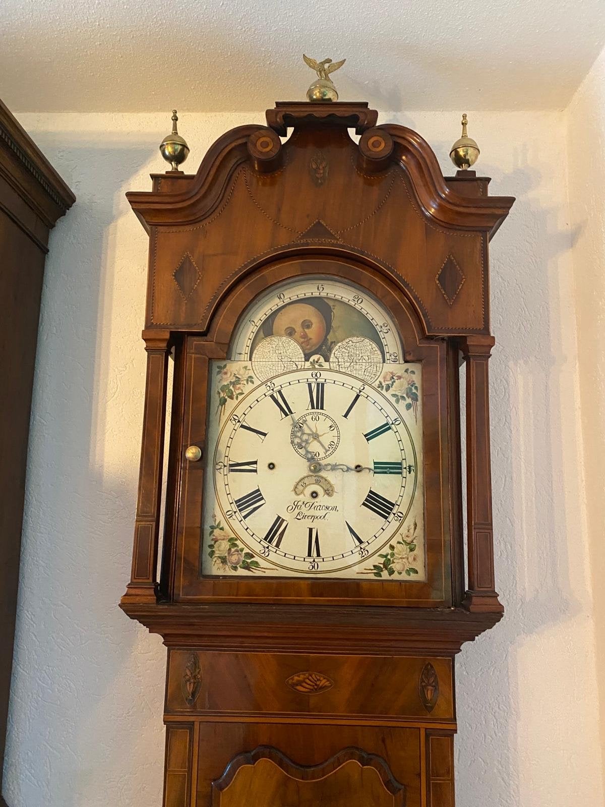 Foto 4 van KOOPJE ! staande klok met maanfase en slagwerk op 8 bellen