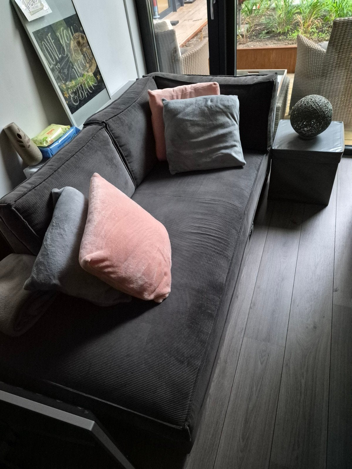 Lounge bank grijs ribstof, Ophalen, Zo goed als nieuw, Stof, Stoer