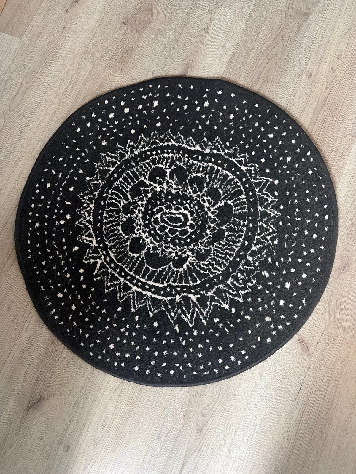 IKEA VIRRING Rond Vloerkleed Zwart/Wit 80cm, Gebruikt, 50 tot 100 cm, Zwart, Rond
