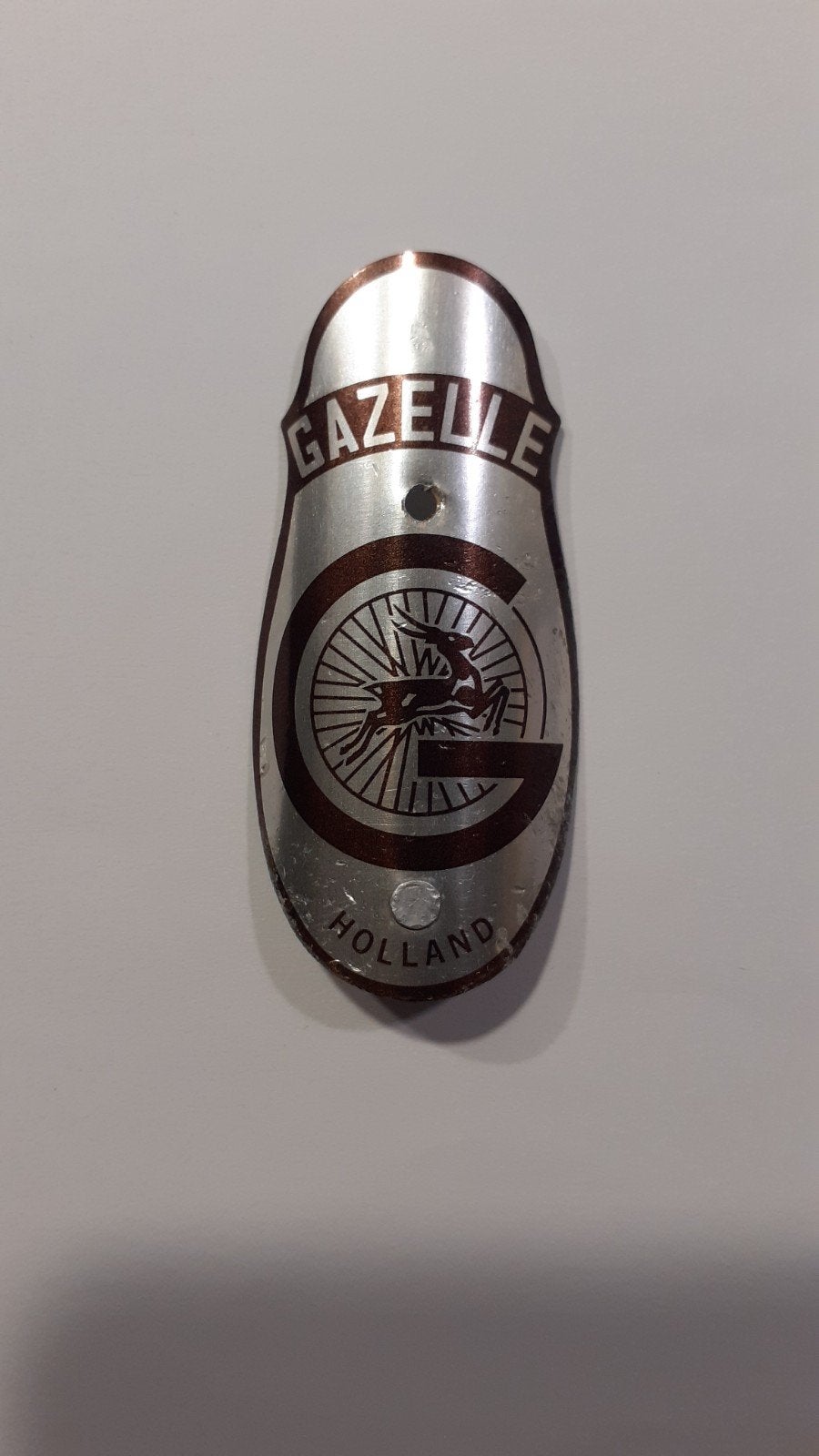 Zeldzaam Gazelle balhoofdplaatje, Fietsen en Brommers, Gebruikt, Overige typen, Staal, Ophalen of Verzenden