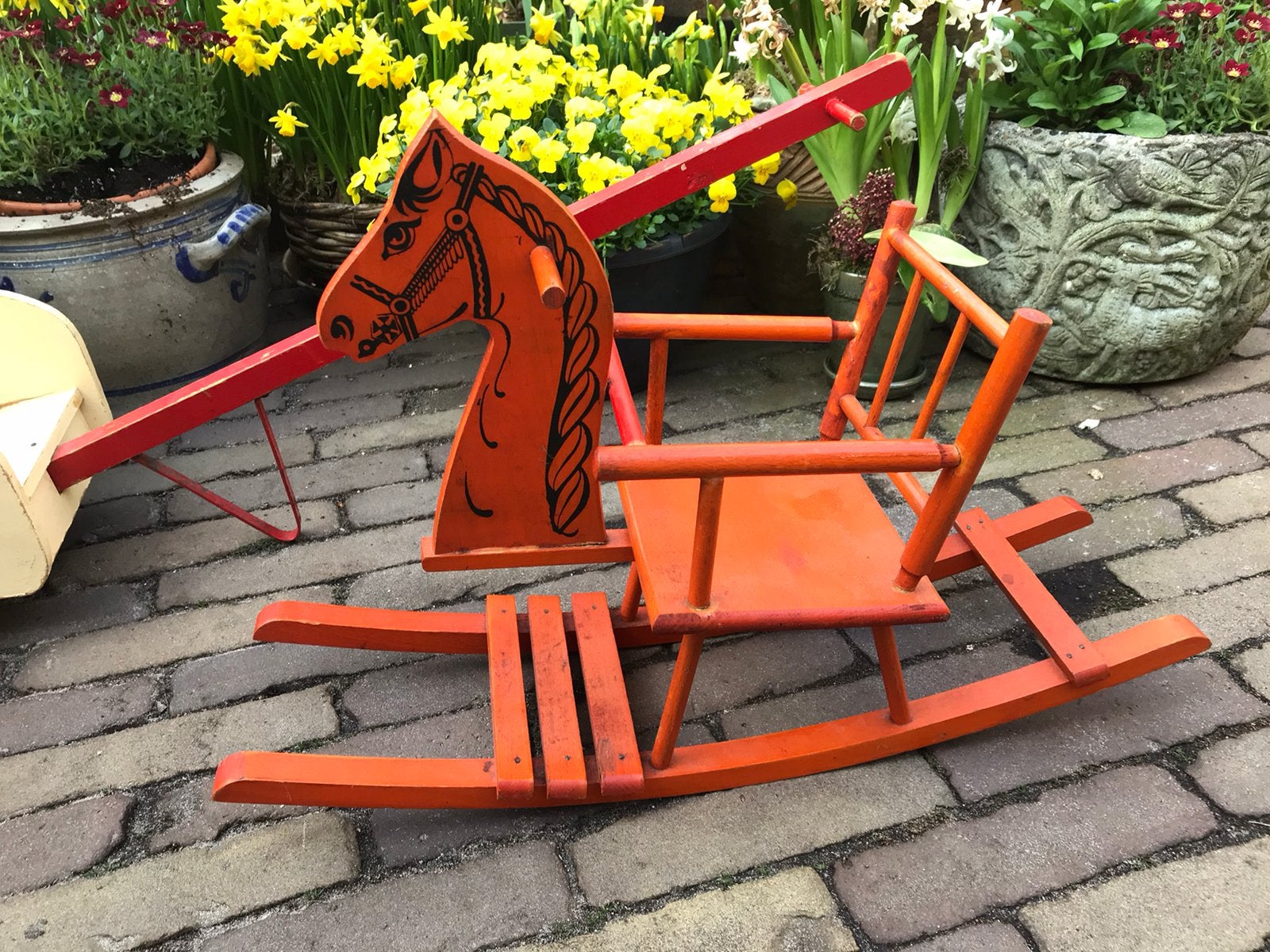 Hobbelpaard hout oranje voor pop, Ophalen of Verzenden