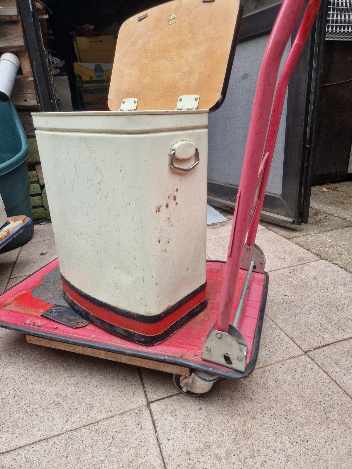 Vintage Brabantia stalen pedaalemmer - Crème/Rood, Ophalen