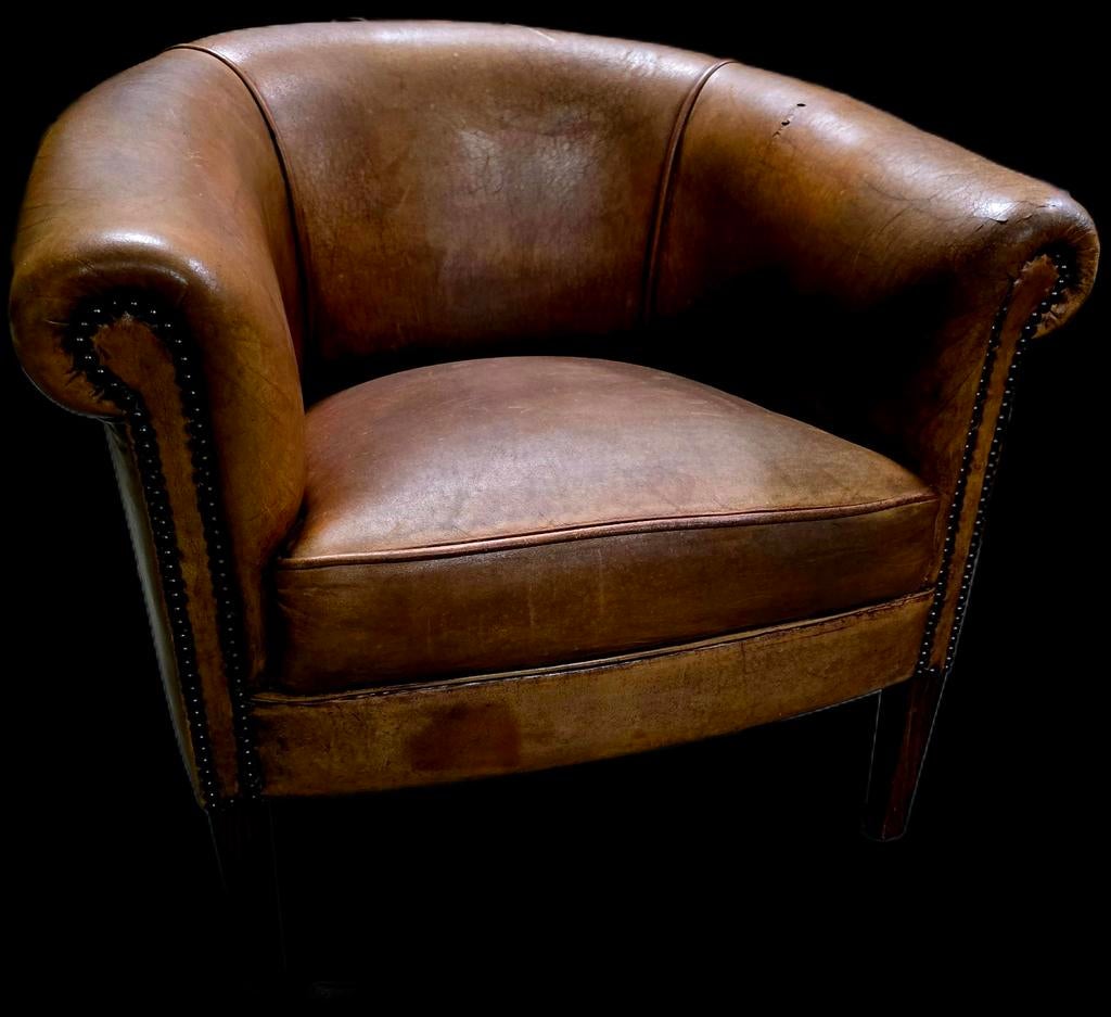 2 compacte schapenleren club fauteuils + BEZORGING GRATIS, Ophalen of Verzenden