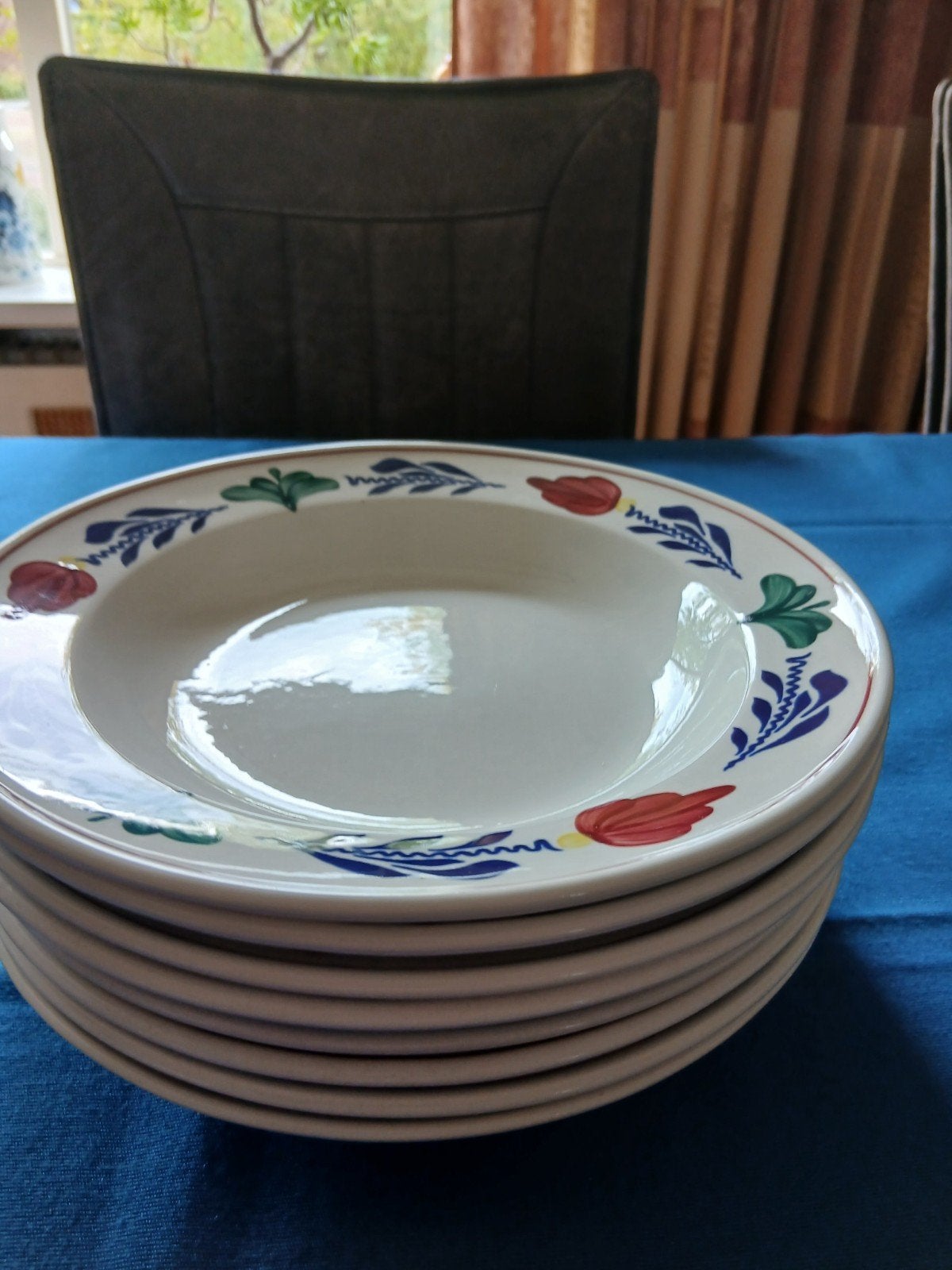 8 Boch Freres 'Boerenbont' diepe borden - Ø 22,5 cm, Antiek en Kunst, Antiek | Servies los, Ophalen of Verzenden