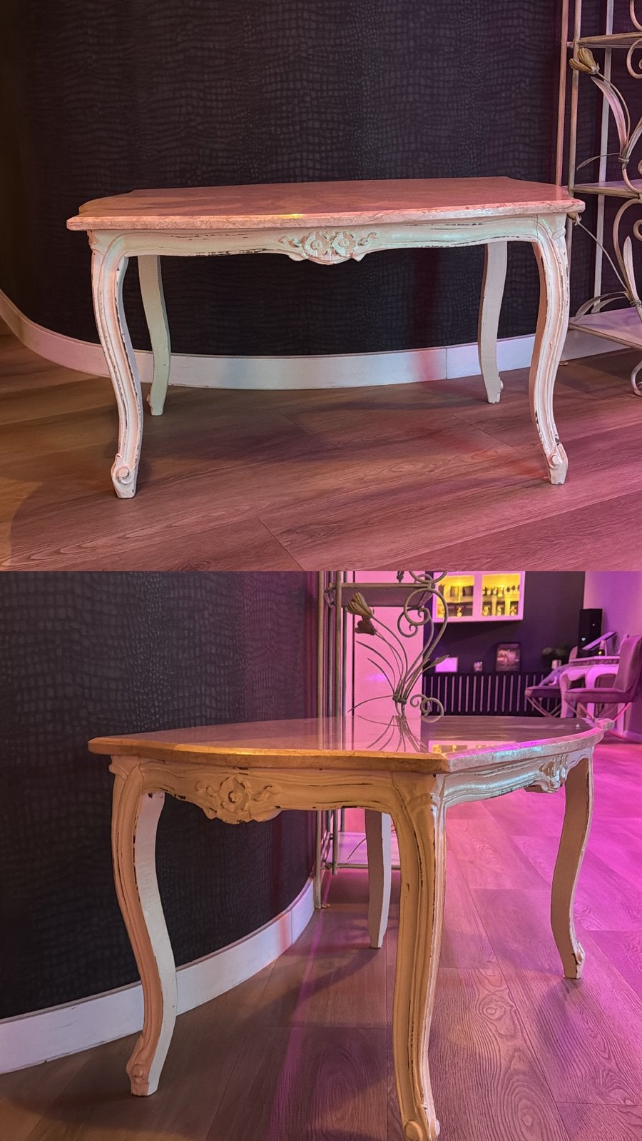 Barok / Brokante salon tafel met marmer blad., Ophalen