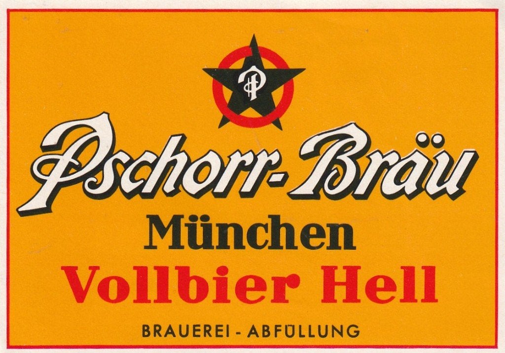 oud bieretiket Deutschland Pschorr-Bräu : Vollbier Hell, Verzenden, Gebruikt, Overige typen, Overige merken