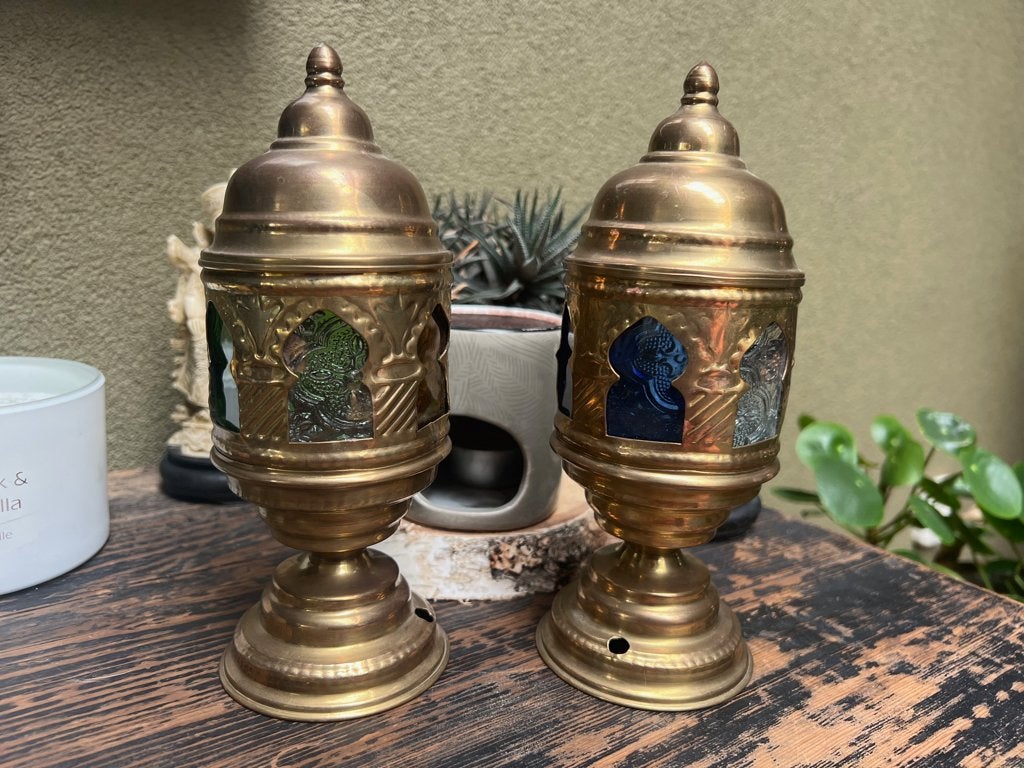 Marokkaanse tafellamp koper glas vintage oosters arabisch, Ophalen of Verzenden