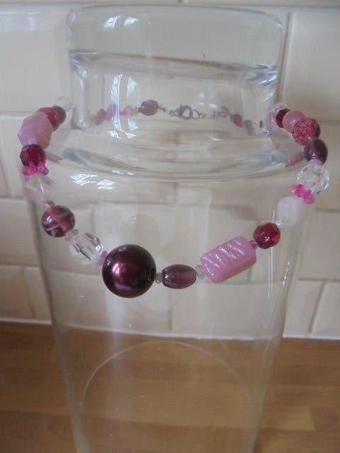 Prachtige ketting verschillende glas kralen roze, Ophalen of Verzenden, Nieuw, Roze, Overige materialen
