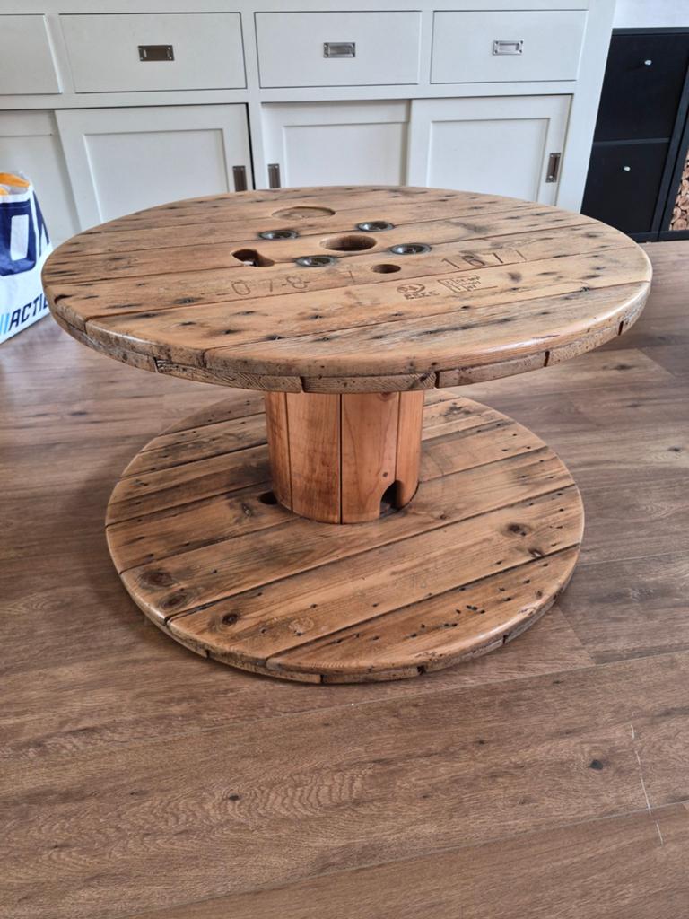 Industriële salontafel van haspel, afgelakt, Ø 86 cm, Ophalen, Gebruikt, 50 tot 100 cm, Rond
