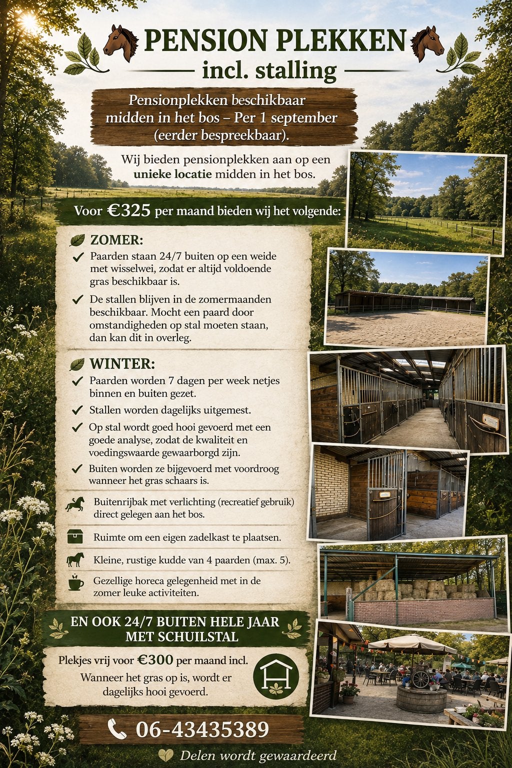 PENSIONPLEKKEN INCL. STALLING – MIDDEN IN HET BOS, Stalling, 4 paarden of pony's of meer