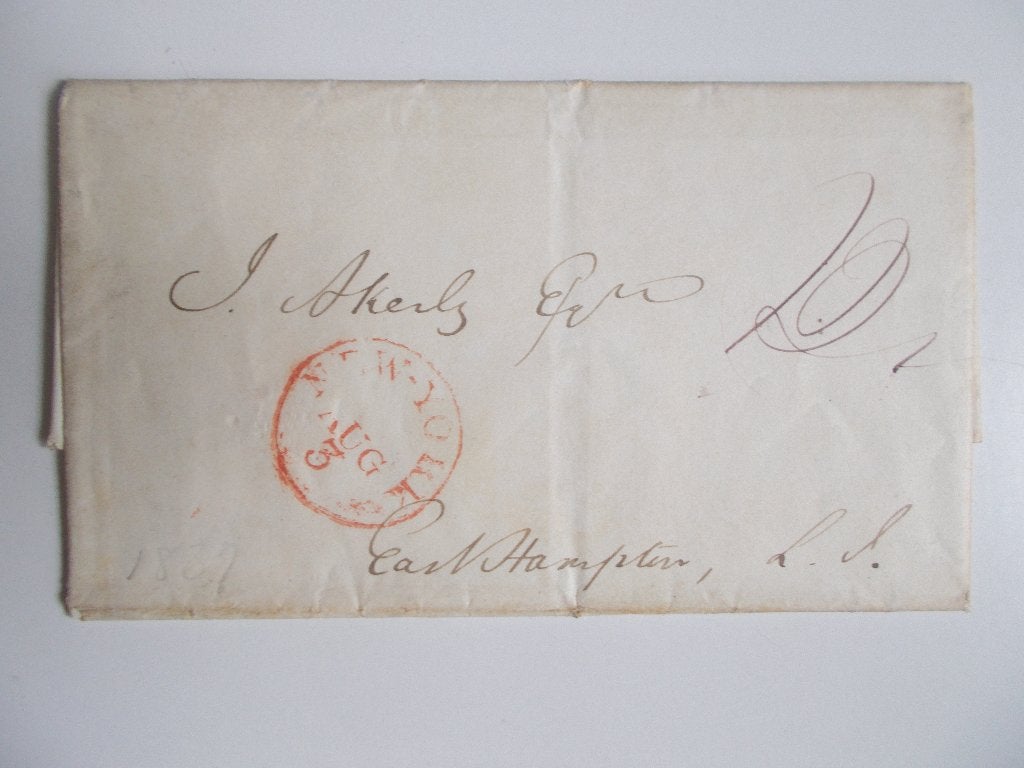 USA, Vouwbrief New York - East Hampton 1837., Ophalen, Brief