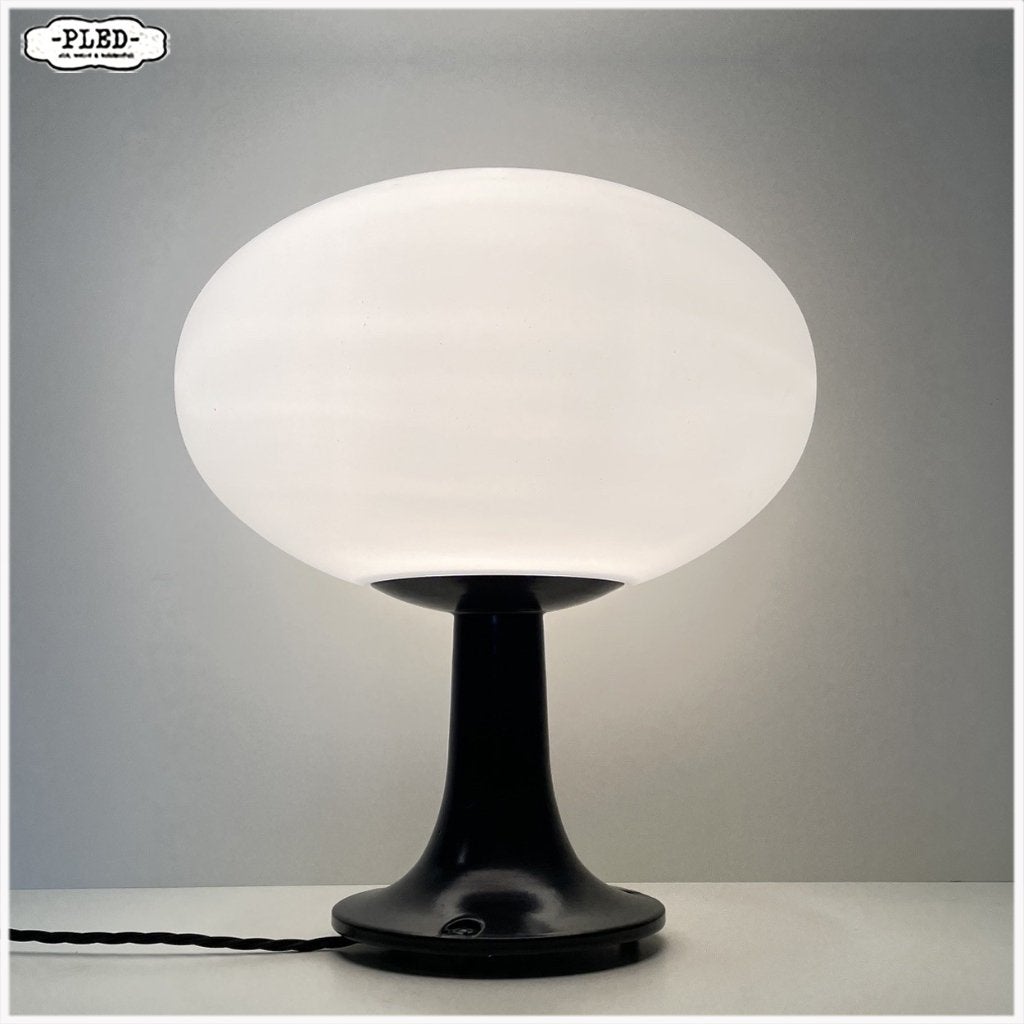 Opaline glazen mushroom lamp met metalen voet Mooi!!, Wit, Overige merken, Gebruikt, Overige fittingen