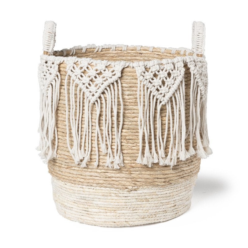 Decoratieve Mand met Macramé - Ø35x35 cm, Ophalen, Gevlochten, Mand, Rond