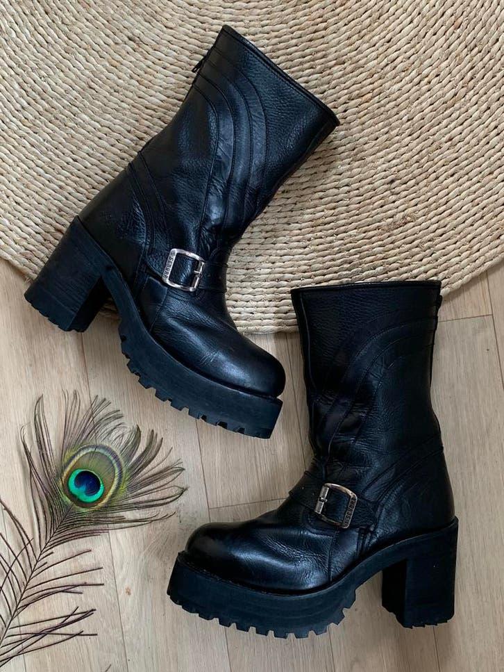 Sendra plateau boots 38 bikerboots met hak, Hoge laarzen, -, Zwart, -