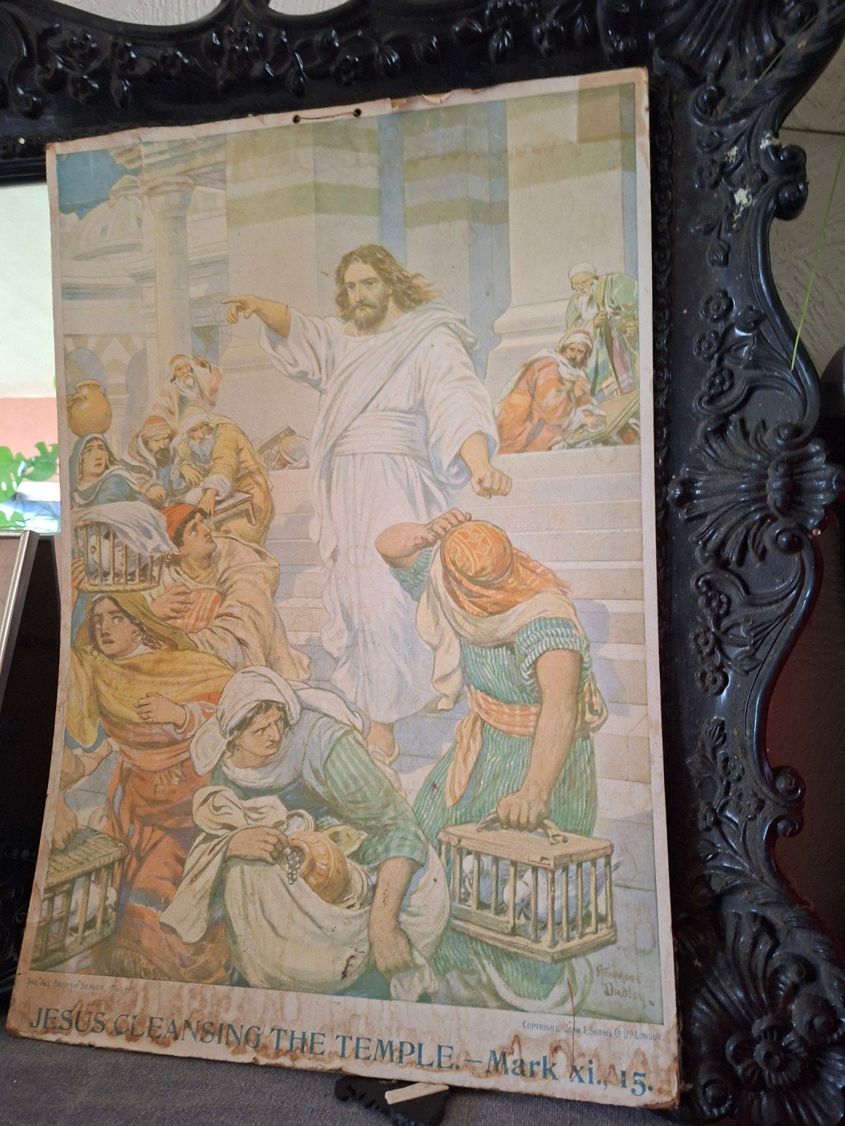 Vintage religieuze print: Jezus reinigt de tempel, Antiek en Kunst, Ophalen