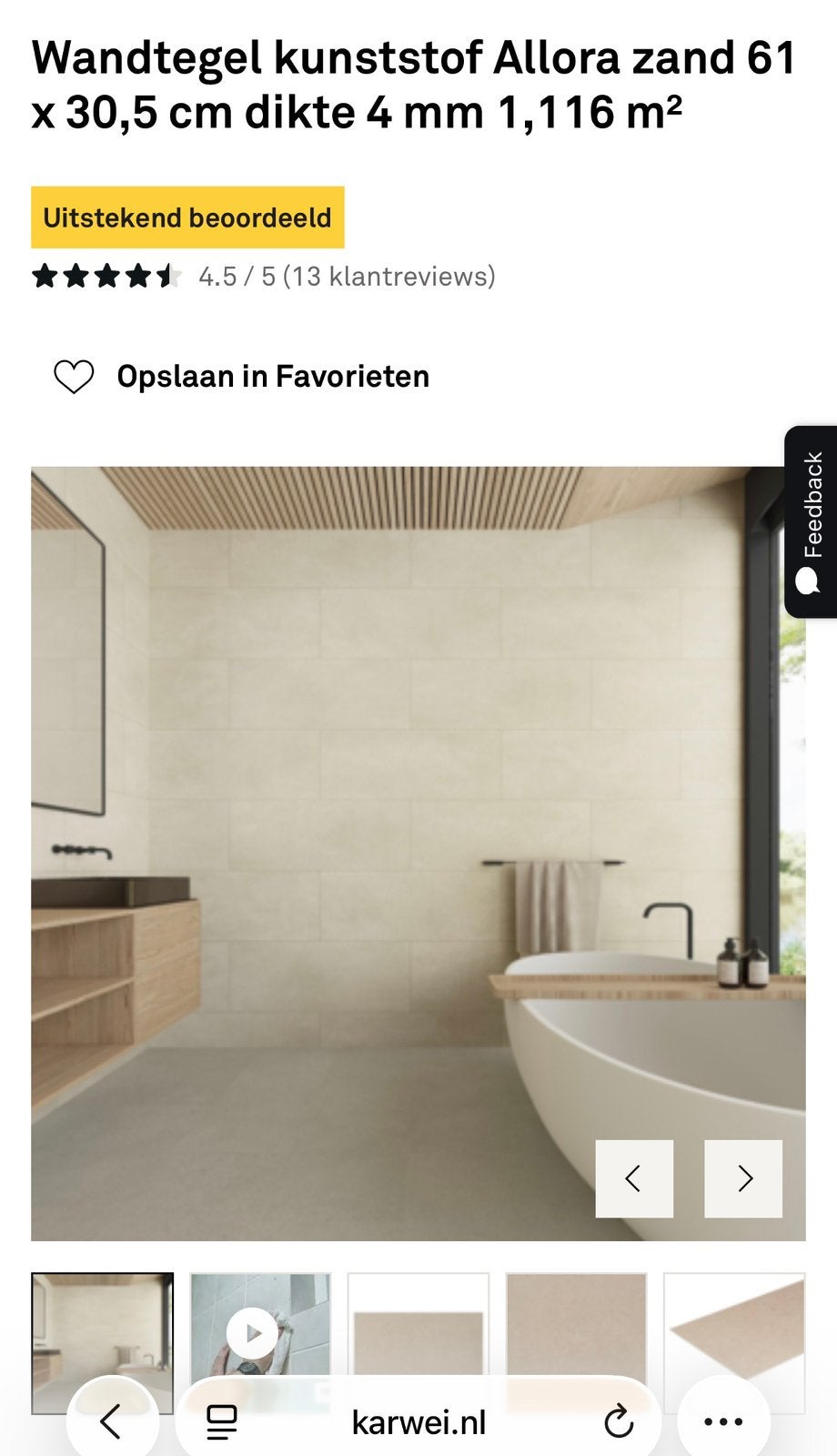 Wandtegel kunststof Allora zand Karwei, Ophalen, 60 cm of meer, Zo goed als nieuw, 10 m² of meer