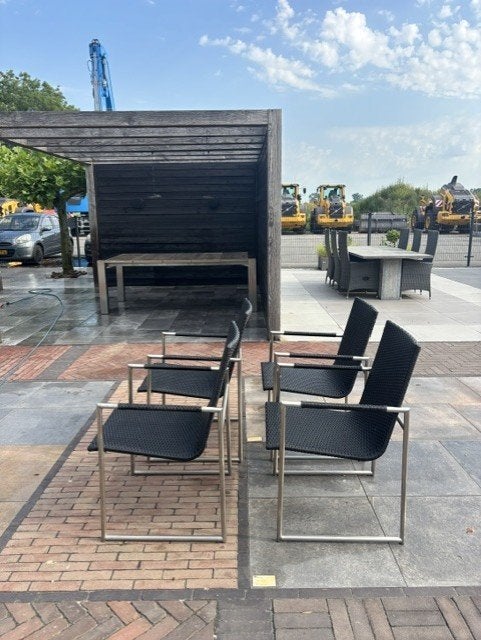 4 Design stoelen met RVS onderstel - Showtuinmodel, Tuin en Terras, Tuinstoelen, Ophalen, Zo goed als nieuw, Rvs