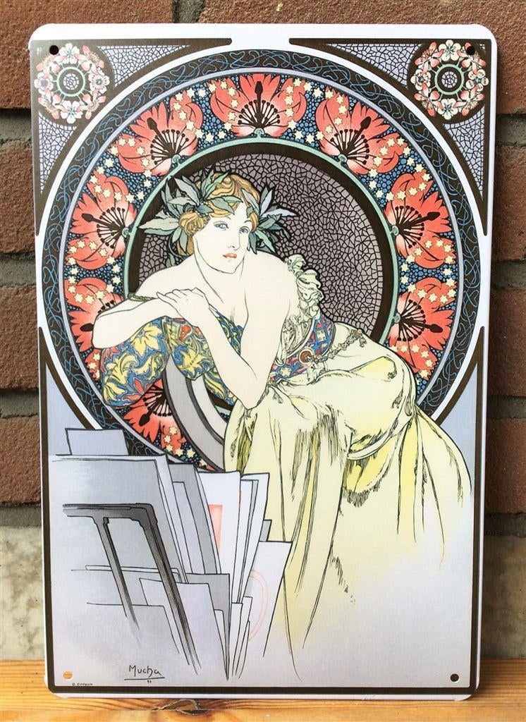 ALPHONSE MUCHA Dame art Kunst Jugendstil Wandbord Poster, Antiek en Kunst, Verzenden