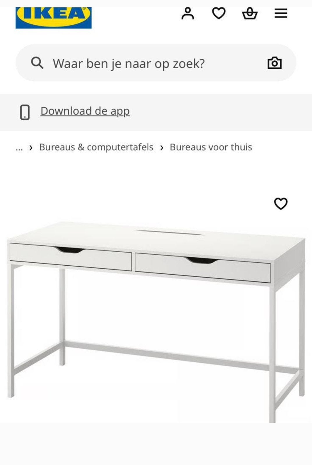 Wit Ikea bureau met lades - 131,5x60cm, Ophalen, Gebruikt, Met lades, IKEA