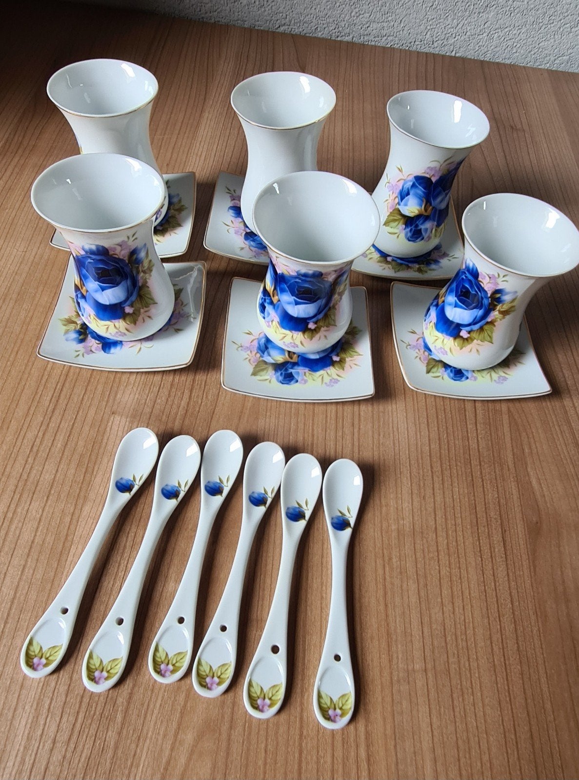 Prachtige Turkse theeset met blauwe rozen (6 persoons), Ophalen of Verzenden, Nieuw