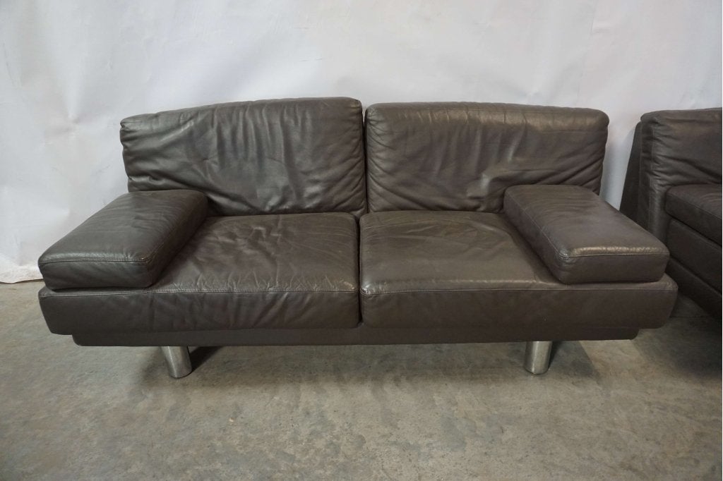 2x Leren bank bankstel Donkerbruin | elk 185 cm breed