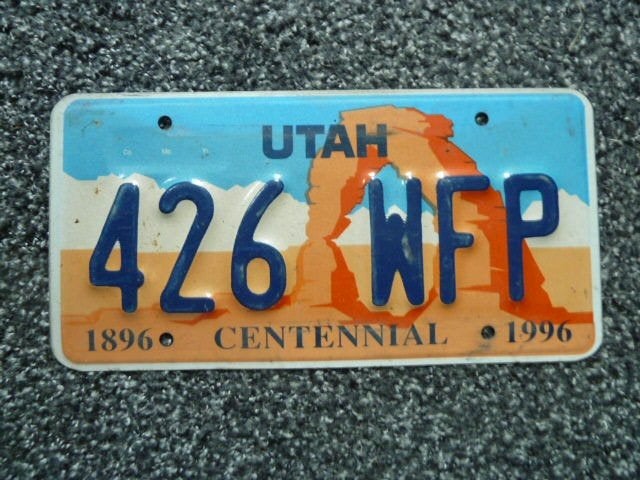 Kentekenplaat licenseplate Utah Arches Centennial 1996 USA, Verzenden, Gebruikt, Auto's