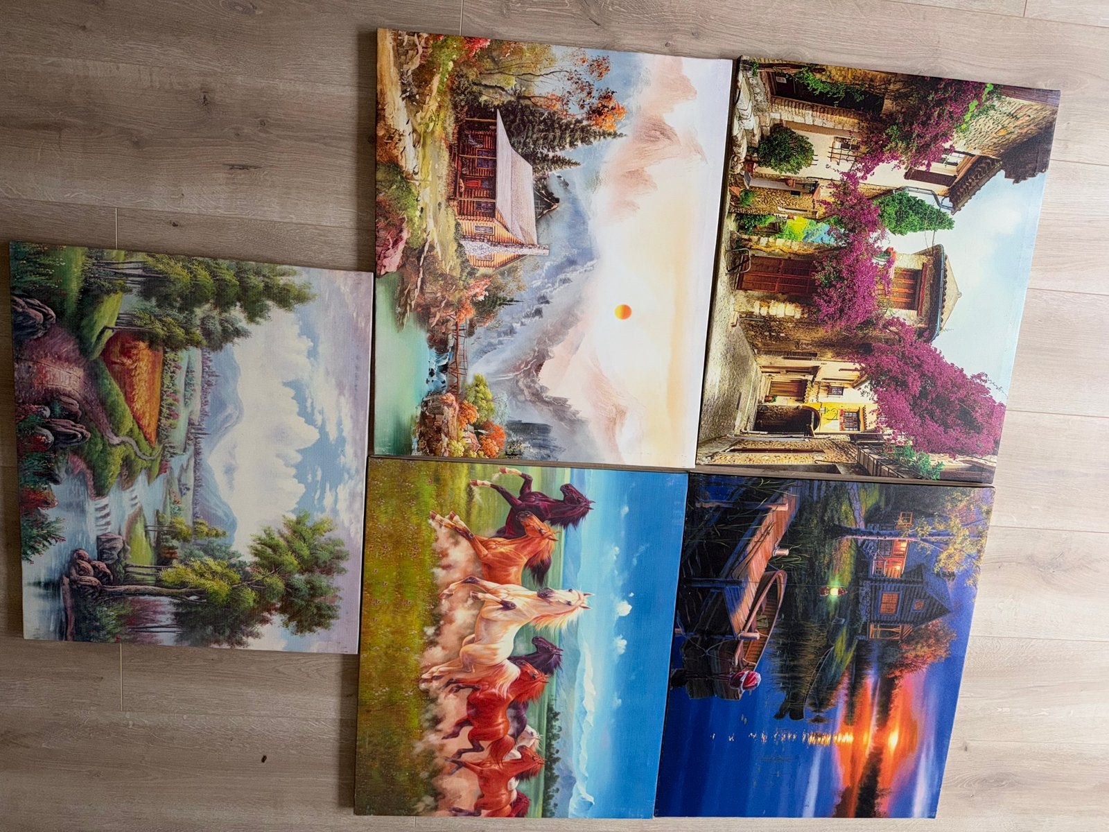 Set van 5 Schilderijen: Landschappen en Dieren, Ophalen of Verzenden