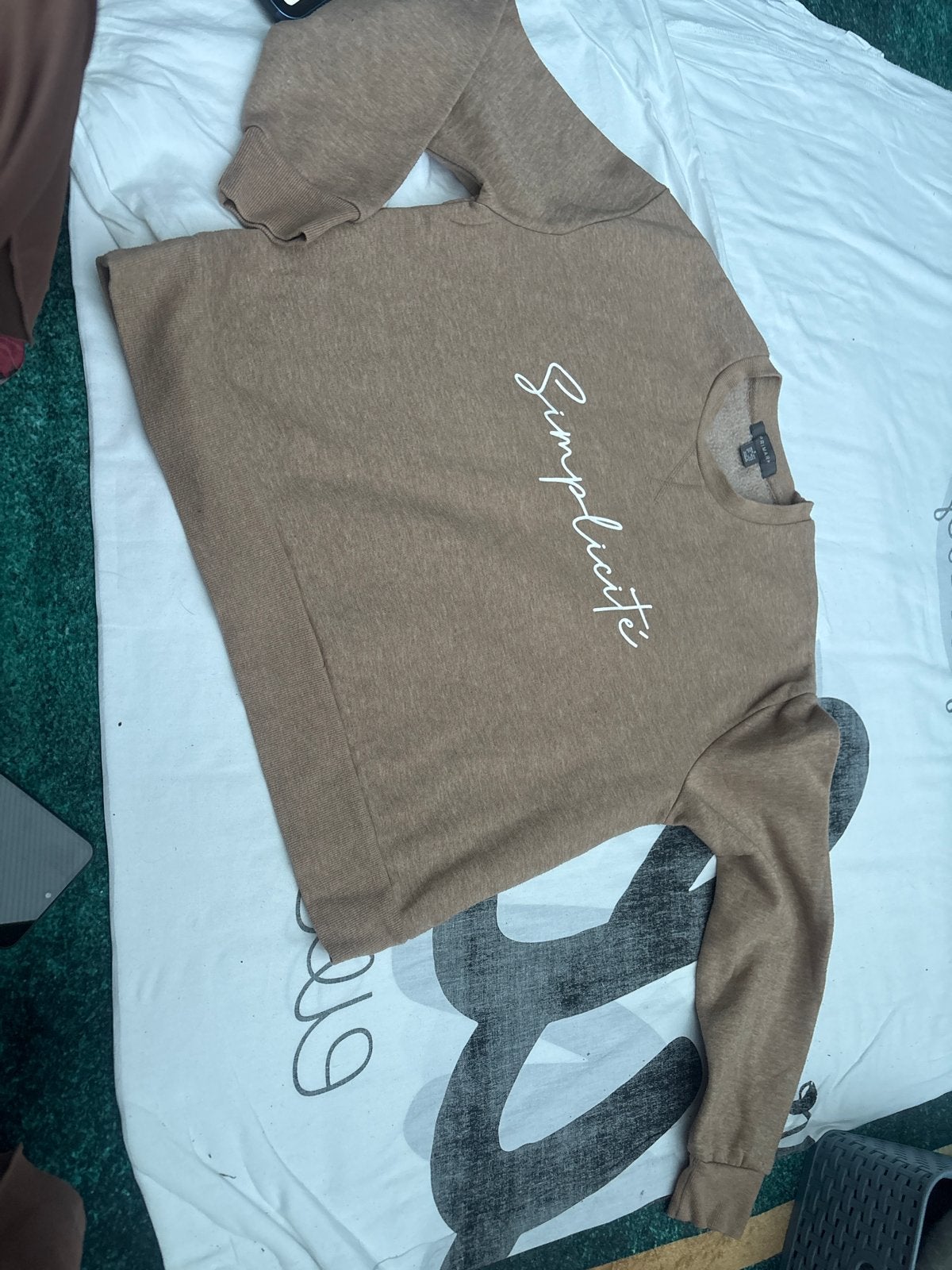 Primark Bruine Trui met 'Simplicité' Opdruk, Ophalen of Verzenden, Gedragen, Maat 36 (S), Bruin