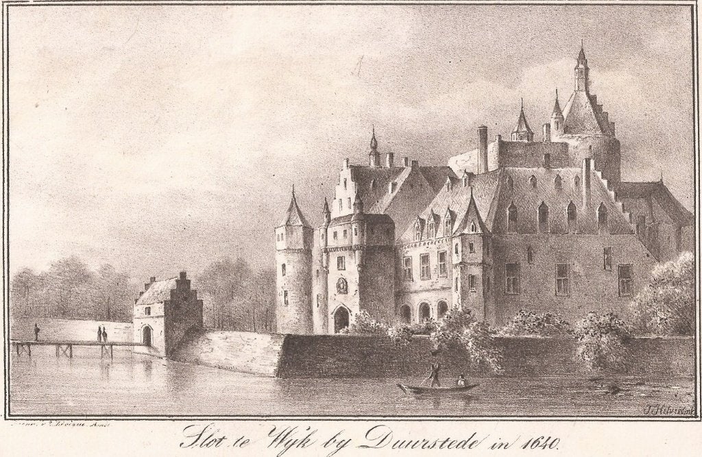 Slot te Wijk bij Duurstede in 1640 Litho J. Hilverdink 19e e, 1800 - 1899, Architectuur, Blanco verso, 11 cm
