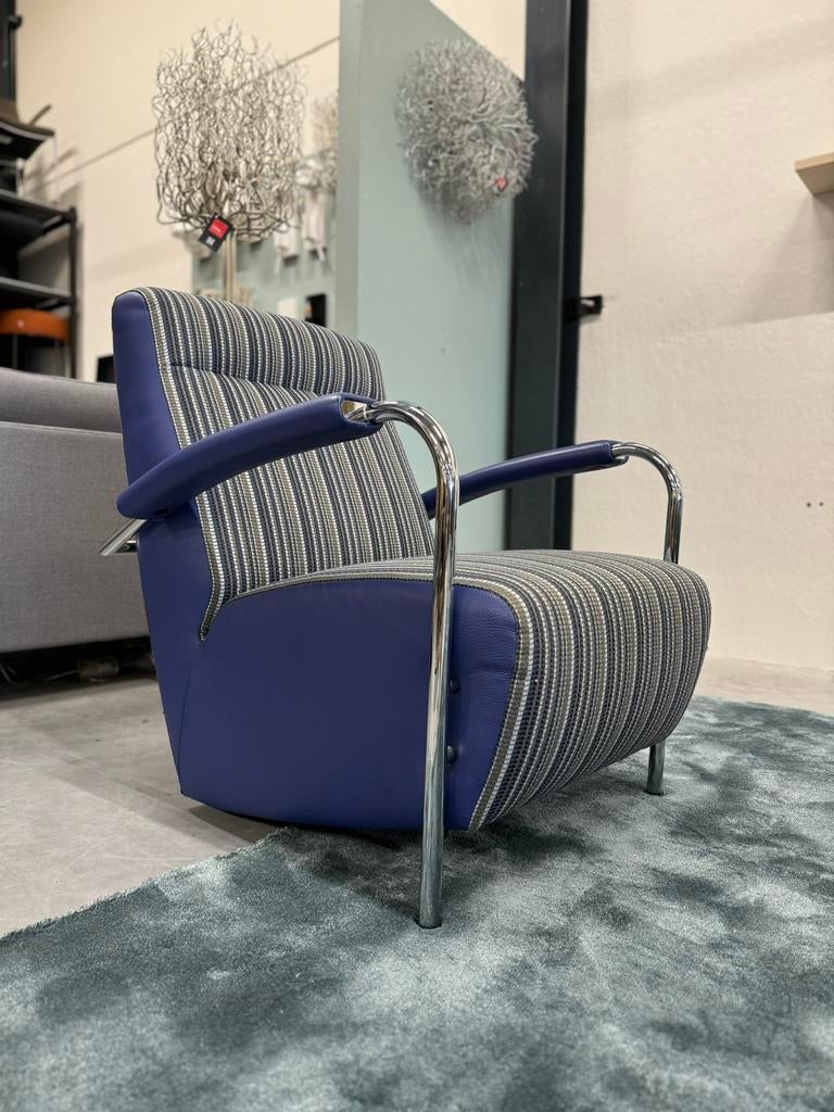 Als nieuw Leolux Scylla Fauteuils Hoog stof leer Stoel Blauw, Leolux, Ophalen of Verzenden, Zo goed als nieuw, 50 tot 75 cm