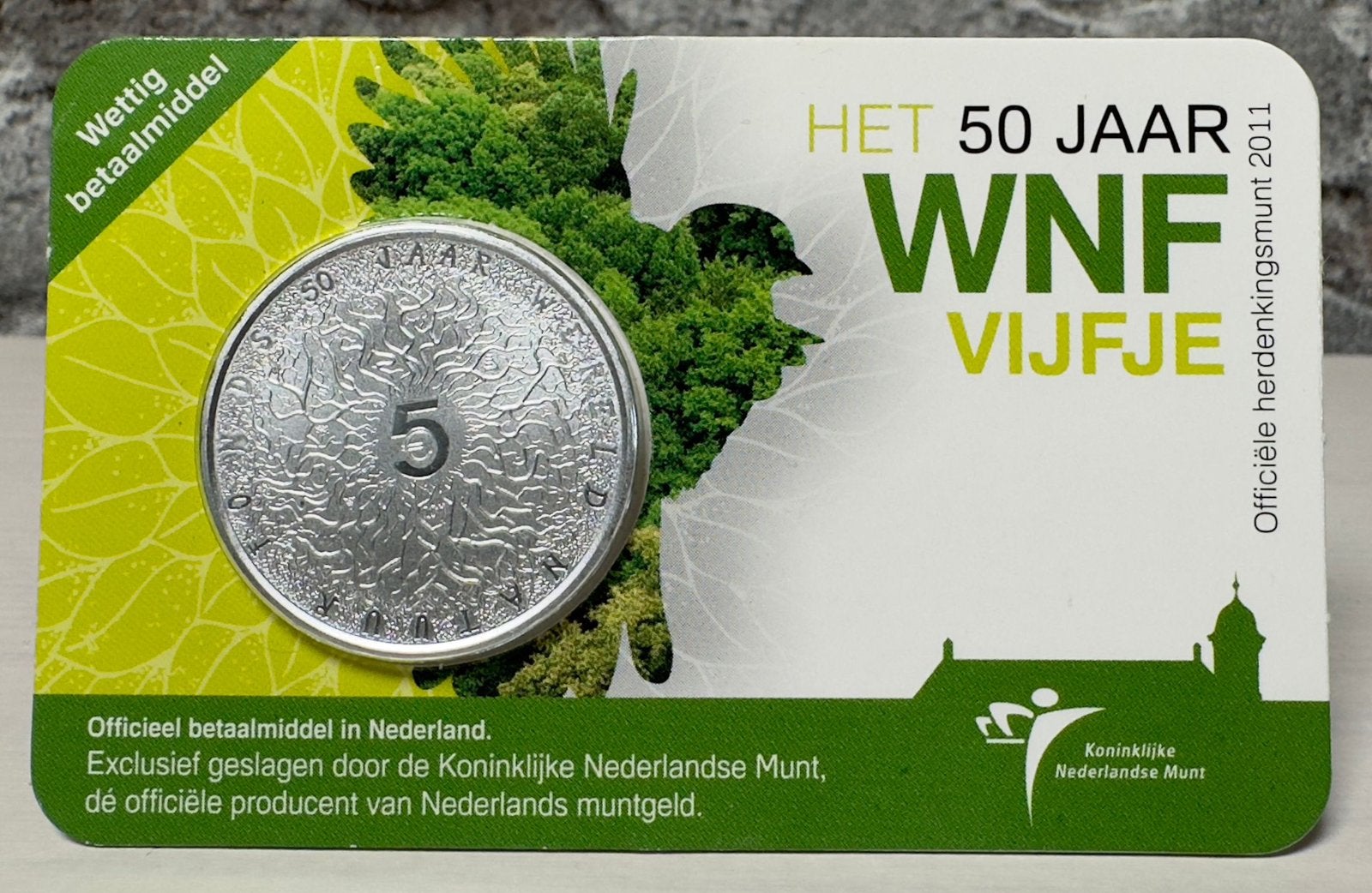 Het 50 jaar WNF vijfje UNC coincard, Postzegels en Munten, Munten | Nederland, Ophalen of Verzenden, Koningin Beatrix, Euro's
