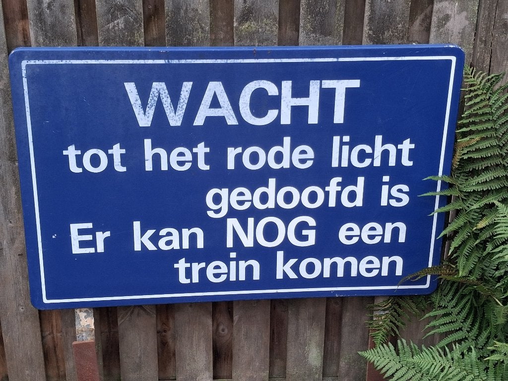 Spoorwegovergangsbord, blauw/wit, Verzamelen, Spoorwegen en Tramwegen, Ophalen, Gebruikt, Trein, Overige typen