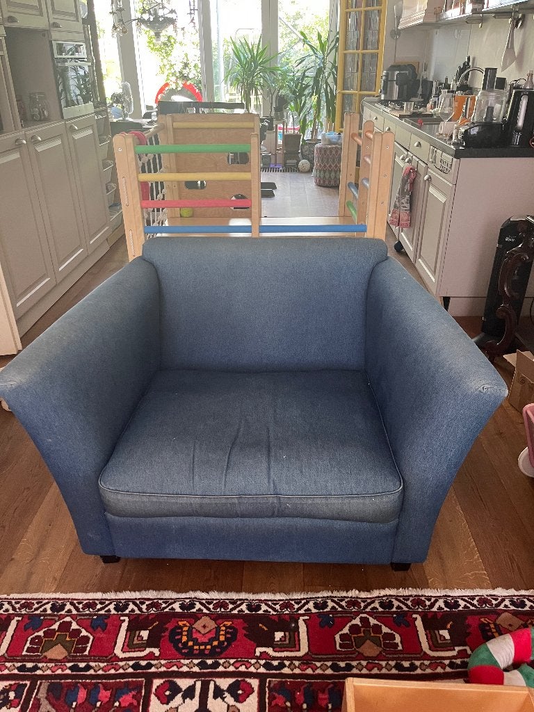 Loveseat van spijkerstof, Huis en Inrichting, Ophalen, Gebruikt, Eén