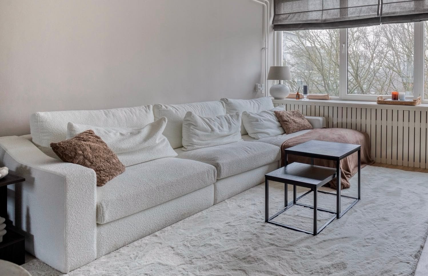 Goossens bank Loungebank Wit Crème 3.35 m, Ophalen, 100 tot 125 cm, Hoekbank, 300 cm of meer