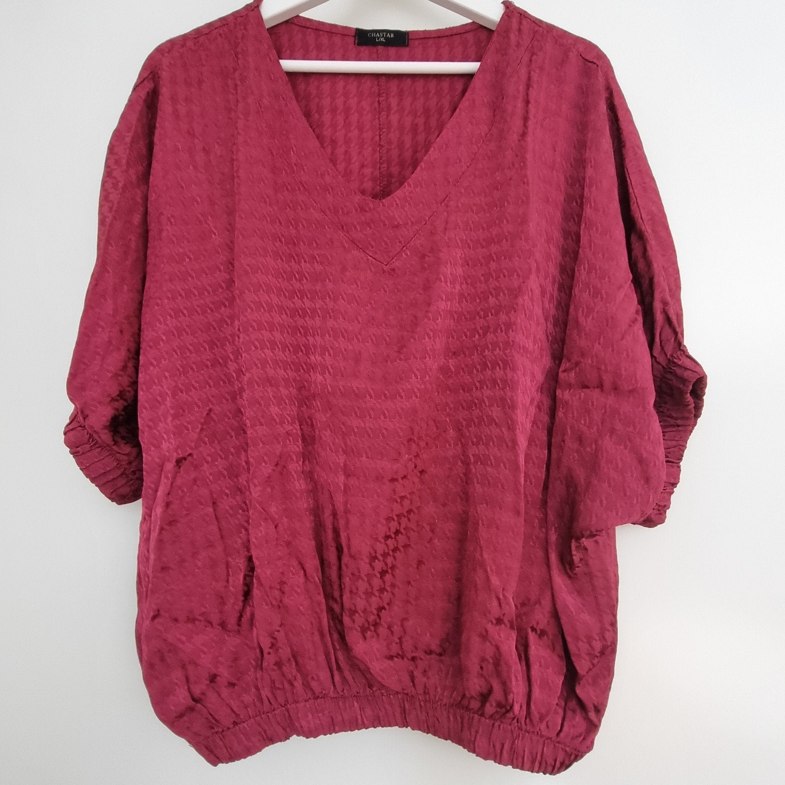 Chastar donkerroze blouse met V-hals en korte mouwen, Kleding | Dames, Chastar, Maat 42/44 (L), Ophalen of Verzenden, Zo goed als nieuw