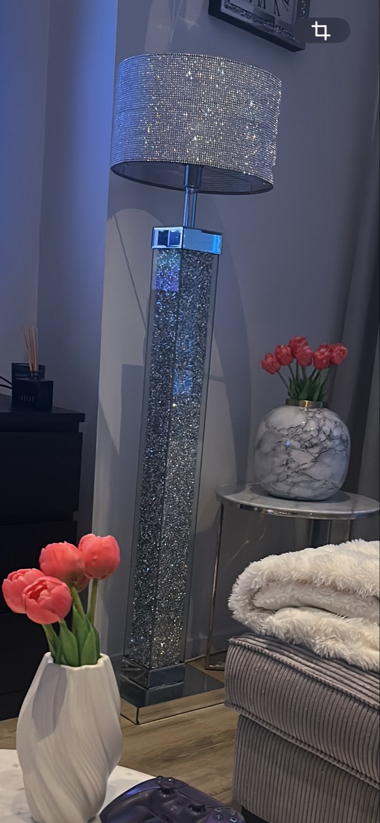 Luxe vloerlamp met glitter en kristallen, Zo goed als nieuw, Metaal, 150 tot 200 cm, E27 (groot)