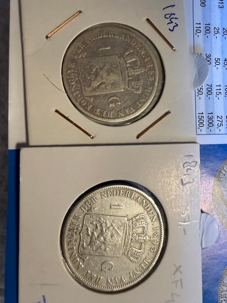 Setje guldens 1843 Willem II, Postzegels en Munten, Munten | Nederland, Ophalen of Verzenden, Koning Willem II, 1 gulden