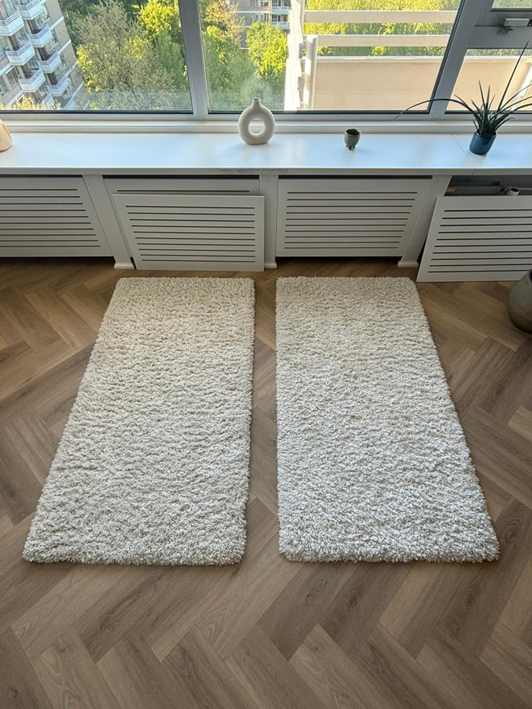 H&M Home vloerkleed 156x85cm wit creme hoogpolig, Ophalen, Gebruikt, 50 tot 100 cm, 150 tot 200 cm