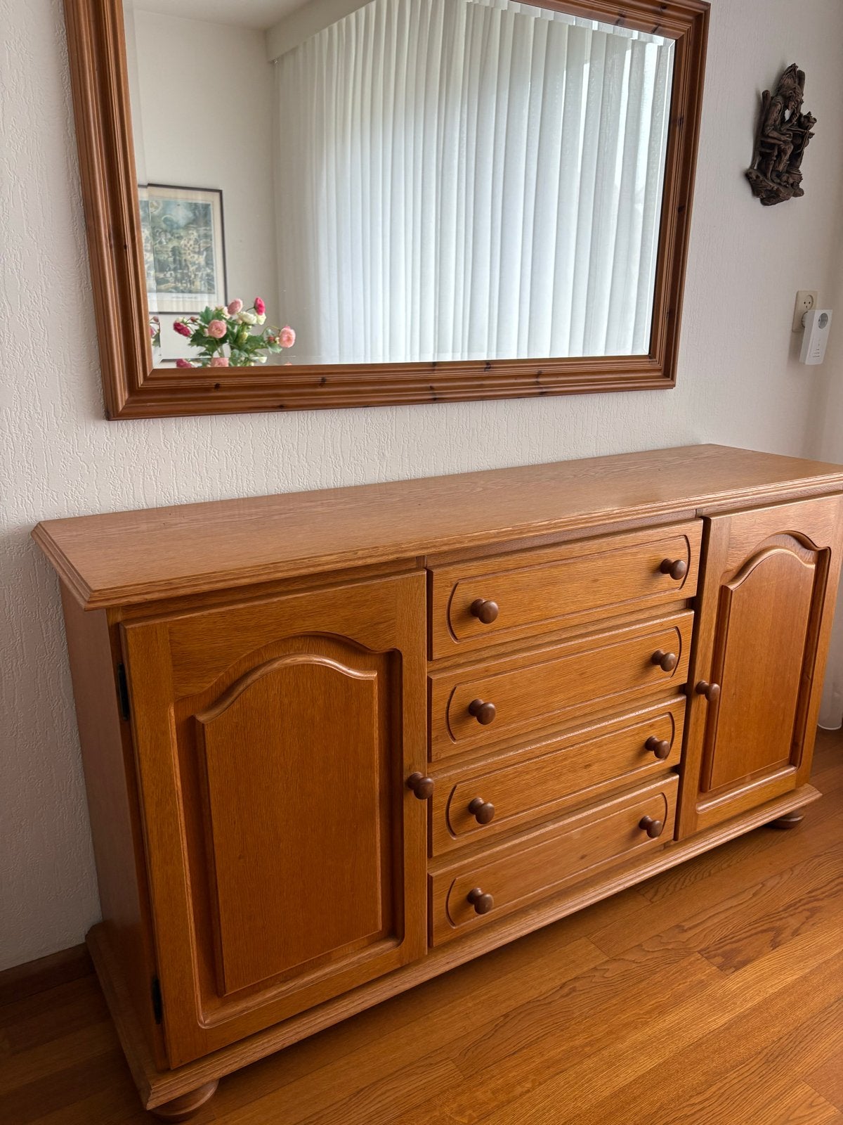 Houten kast met spiegel - 152x86x43 cm, Ophalen, Gebruikt, 150 tot 200 cm, Met lade(s)