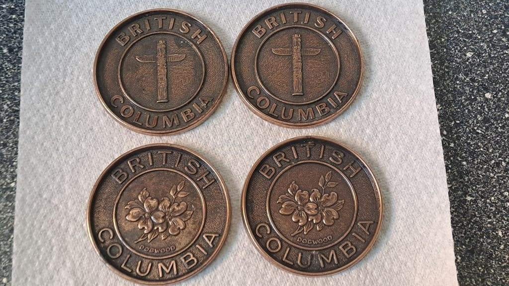 Set van 4 vintage onderzetters British Columbia, Verzamelen, Gebruikt, Onbekend, Ophalen of Verzenden, Onbekend