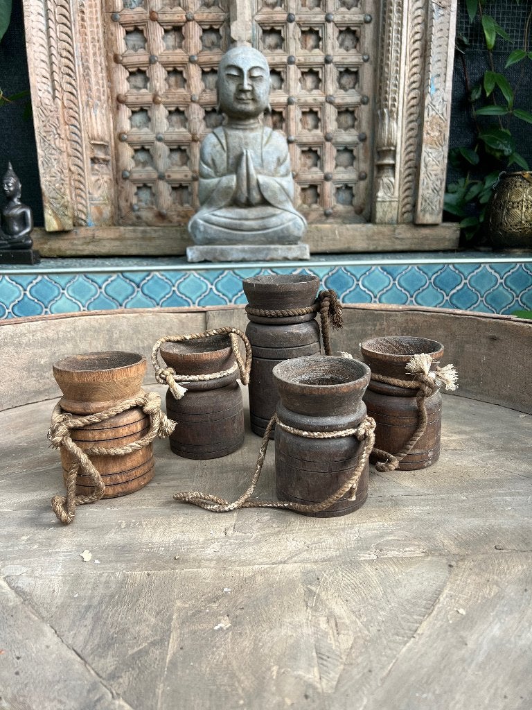 Houten potjes uit India met touw Indiase stoer sober, Huis en Inrichting, Brocante, Nieuw, Ophalen of Verzenden, https://verburgtvintage.nl/#contact