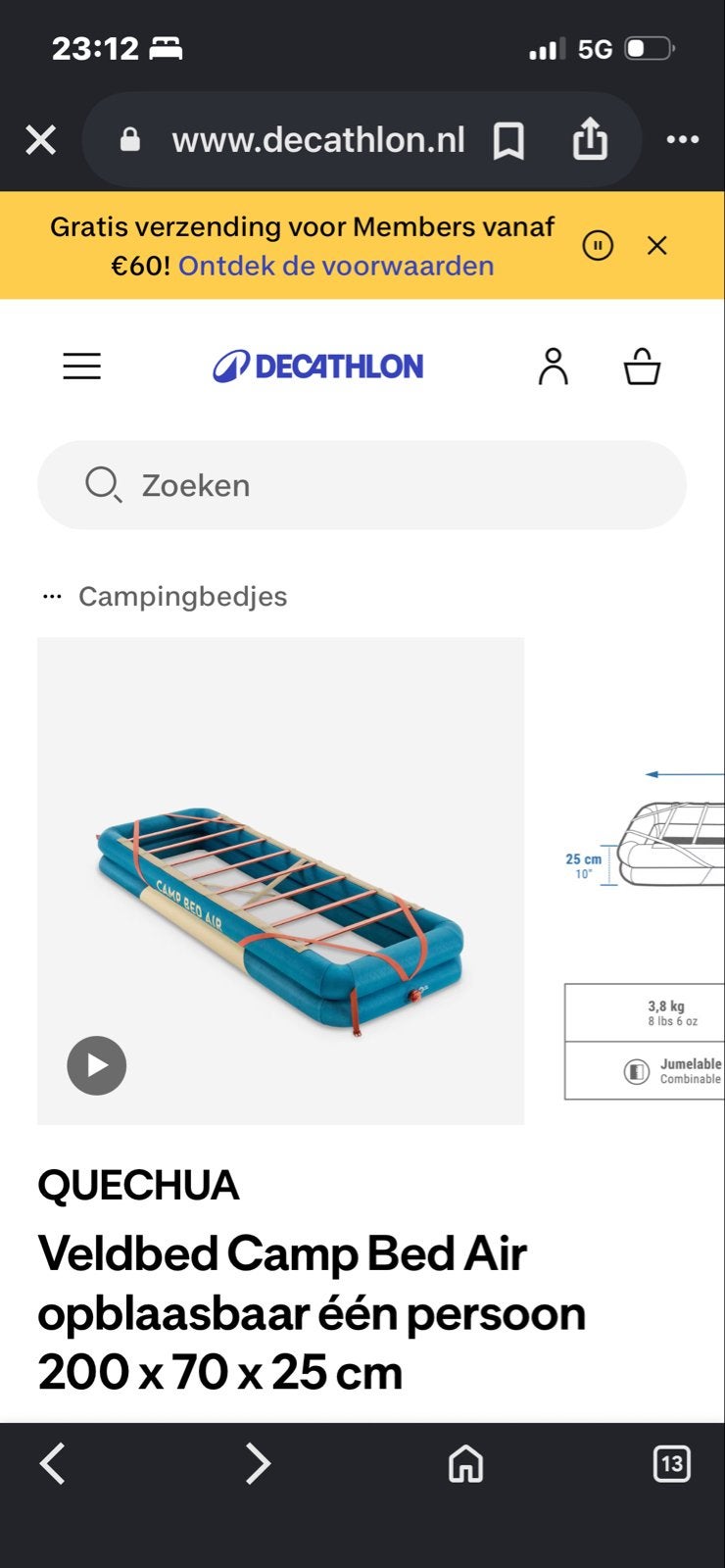 Gezocht: 2x Decathlon opblaasbare veldbedden, Ophalen of Verzenden, Gebruikt, 1-persoons